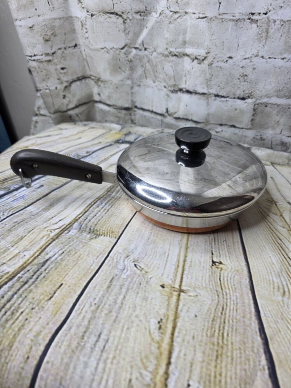 Vintage 1801 Revere Ware Skillet w Lid 7.25 Inch Copper Clad Stainless Steel